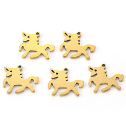 Echt 18 k vergoldet PVD-Vakuumbeschichtung 304 Anhänger aus Edelstahl, Laserschnitt, Pferd, echt 18 k vergoldet, 13x15x1 mm, Bohrung: 1.2 mm