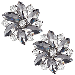 Черный Алмаз 2зажимы для обуви из платинового сплава, со стеклянными стразами, цветок, черный алмаз, 32x34x10 мм