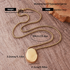 Golden Vintage 304 Stainless Steel Oval Pendant Box Chain Necklaces for Men Women, Golden, 23.62 inch(60cm)