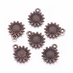 Красная Медь Сплавочные подвески тибетского стиля, подсолнечник, Красная медь, 18.6x15x2.5 мм, отверстие : 1.8 мм