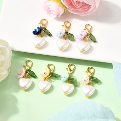 Золотой Подвесные украшения из непрозрачной смолы, сердце, с прозрачным акрилом и АБС-пластиком, имитация жемчуга, золотые, 29.5 мм