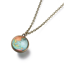 Earth Pattern Ожерелье из стекла, с тросовыми цепями из сплава и застежками-клешнями, без кадмия и без свинца, круглые, образец земли, 20.07 дюйм (51 см), подвески: 21x18x17 мм