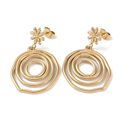 Real 18K Gold Plated Ring 304 Stainless Steel Dangle Earrings, Flower Stud Earrings for Women, Real 18K Gold Plated, 39.5x24.5mm