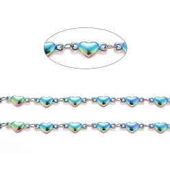 Rainbow Color 304 Stainless Steel Heart Link Chains, Unwelded, with Spool, Ion Plating(IP), Rainbow Color, 4.5x10x1.5mm, about 32.8 Feet(10m)/roll