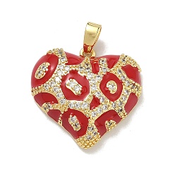 Красный Латунные микро проложить кубического циркония подвески, эмалевые сердечки, стойки покрытие, долговечный, без кадмия и без свинца, золотые, красные, 20x20x6 мм, отверстие : 2x4.5 мм