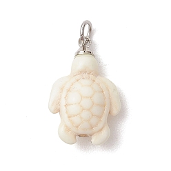 Белый Окрашенные синтетические бирюзовые подвески, прелести морской черепахи, платина, белые, 21.5x14x7 мм, Перейти кольцо: 5x0.8 мм, внутренний диаметр: 3 мм