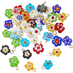 (52) Непрозрачная лаванда 48шт. подвески из стекла миллефиори ручной работы, цветок, с 304 петлей из нержавеющей стали, разноцветные, 12.6 мм, отверстие : 1.5 мм