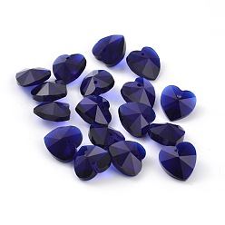 Темно-Синий Романтические Валентина идеи стеклянные брелоки, граненый шарма сердца, темно-синий, 14x14x8 мм, отверстие : 1 мм