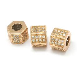 Розовое Золото Латунные шарики циркония кубической, шестиугольник, розовое золото , 8x10 мм, отверстие : 6.5 мм