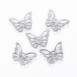 Stainless Steel Color 201 Stainless Steel Filigree Joiners, Butterfly, Stainless Steel Color, 10.5x14.5x0.5mm, Hole: 1~4mm
