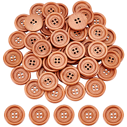 Chocolate 50Pcs Wood Buttons, 4-Hole, Flat Round, Chocolate, 25x4.5mm, Hole: 2.5mm