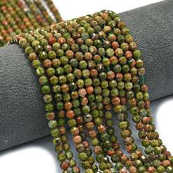 Унакит Природные Unakite бисер нитей, энергетическая призматическая огранка с двойными концами бусины, граненые двухконусные, 4x4.5 мм, отверстие : 0.4 мм, около 83 шт / нитка, 14.96 дюйм (38 см)