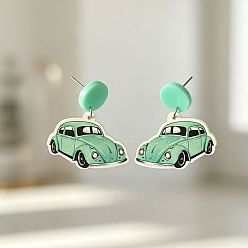 Aquamarine Acrylic Stud Dangle Earrings, Car, Aquamarine, 30x20mm