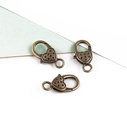 Antik Bronze Karabinerverschluss aus Legierung im tibetischen Stil, Herz, Antik Bronze, 25x15 mm