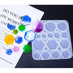 Шестиугольник Силиконовые формы для кабошонов геометрической формы своими руками, формы для литья смолы, для уф-смолы, изготовление изделий из эпоксидной смолы, шестигранник и плоский круг, 157x153x8 мм, внутренний диаметр: 9.5~43 мм