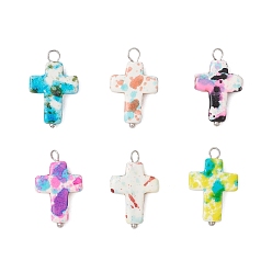 Платина 6шт. 6 подвески из синтетической бирюзы, окрашенные в цвета, крестовые подвески с латунными петлями, разноцветные, платина, 20x12.5x3 мм, отверстие : 2 мм, 1 шт / цвет