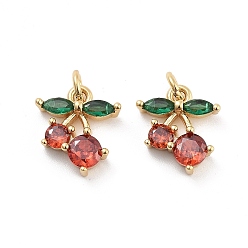 Настоящее золото 18K Подвески из вишневой стойки с покрытием из латуни с микропаве из кубических цирконий, без кадмия и без свинца, долговечный, реальный 18 k позолоченный, 11x10x3 мм, отверстие : 2.2 мм