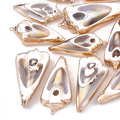 Seashell Color Electroplate Spiral Shell Pendants, with Iron Findings, Light Gold, Seashell Color, 45~57x22~27x8~9mm, Hole: 2mm