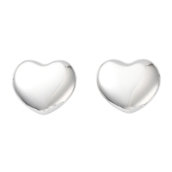 Stainless Steel Color Non-Tarnish 304 Stainless Steel Stud Earrings, Heart, Stainless Steel Color, 24x25mm