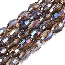 Camel Electroplate Transparent Glass Beads Strands, Rice, AB Color Plated, Faceted, Camel, 8~8.5x5.5~6mm, Hole: 1~1.2mm, about 67~68pcs/strand, 21.46~22.24 inch(54.5~56.5cm)