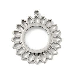 Нержавеющая Сталь Цвет 304 подвески-медальоны из нержавеющей стали, со стеклом, цветочный шарм, цвет нержавеющей стали, 41.5x38x6 мм, отверстие : 2.2 мм