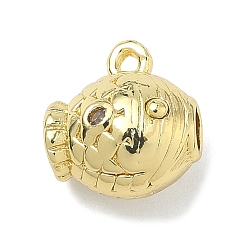 Настоящее золото 18K Латунные микропаве прозрачные подвески с фианитом, рыбы прелести, без кадмия и без свинца, долговечный, стойки покрытие, реальный 18 k позолоченный, 11x10.5x8 мм, отверстие : 1.2 мм