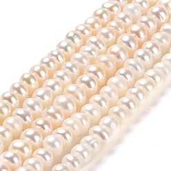 Beige Natural Cultured Freshwater Pearl Beads Strands, Rondelle, Grade 6A, Beige, 4.5~5x3~4.5mm, Hole: 0.7mm, about 124pcs/strand, 14.65 inch(37.2cm)