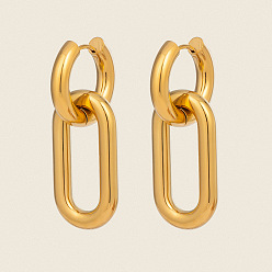 Настоящее золото 18K 304 из нержавеющей стали овальные серьги обруча, реальный 18 k позолоченный, 40x15 мм