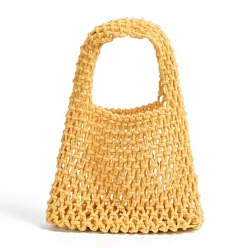 Gold Woven Cotton Handbags, Women's Net Bags, Shoulder Bags, Gold, 30x21x8cm