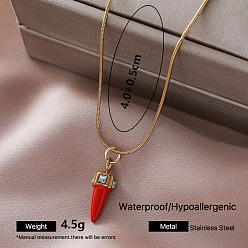 Roja Collares con colgante de chile picante de acero inoxidable esmaltado estilo retro vintage para mujer, dorado, rojo, 304 pulgada (15.75 cm)
