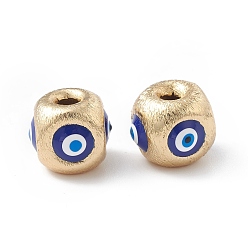 Blue Brass Beads, with Enamel, Real 18K Gold Plated, Cube with Evil Eye, Blue, 10.5x11.5x11mm, Hole: 2.5mm