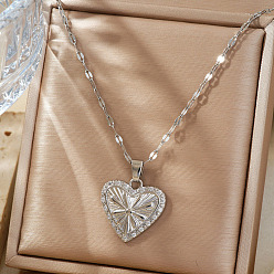 Платина Модные латунные ожерелья с подвеской в виде сердца из прозрачного кубического циркония с микропаве, идеально подходит для повседневной носки, платина, 15.75 дюйм (40 см)