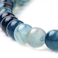 Sky Blue Natural Striped Agate/Banded Agate Beads Strands, Dyed, Round, Sky Blue, 8mm, Hole: 1mm, about 47pcs/strand, 14.96 inch(38cm)