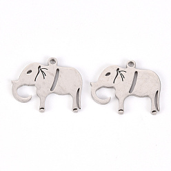 Edelstahl Farbe Anlaufgeschützt 201 Anhänger aus Edelstahl, Laserschnitt, Elefant, Edelstahl Farbe, 20x24.5x1 mm, Bohrung: 2 mm