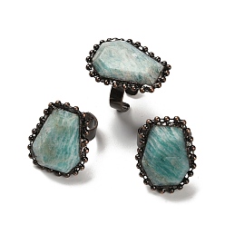 Амазонит Открытое кольцо-манжета из натурального амазонита, с латунной фурнитурой , самородки, внутренний диаметр: 17.5~18 мм