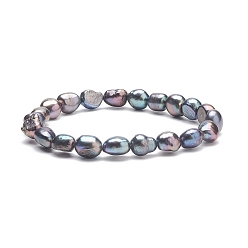 Mixed Color Natural Pearl Beaded Stretch Bracelet for Women, Mixed Color, Inner Diameter: 2-3/8 inch(5.9cm)