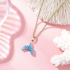 Темно-Голубой Подвеска в виде хвоста русалки из бисера Miyuki Delica 304 Женские ожерелья из нержавеющей стали с цепочкой, золотые, глубокое синее небо, 17.80 дюйм (45.2 см)