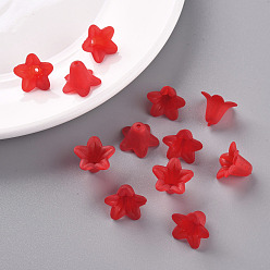 Red Transparent Acrylic Beads, Frosted, Flower, Red, 17.5x12mm, Hole: 1.5mm, about 770pcs/500g