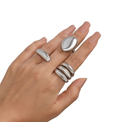 Платина Открытые кольца манжеты из сплава, комплект украшений для женщин, платина, внутренний диаметр: 17~19 мм, 3 шт / комплект