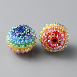 Разноцветный Бусины со стразами из смолы, круглый с узором в полоску, для изготовления ювелирных изделий DIY, ручки и поделки из бисера, красочный, 20x17.5 мм, отверстие : 2.7 мм