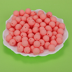 Salmon Round Silicone Focal Beads, Chewing Beads For Teethers, DIY Nursing Necklaces Making, Salmon, 15mm, Hole: 2mm
