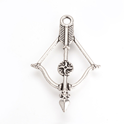 Argent Antique Pendentifs en alliage de style tibétain, arc et la flèche, sans cadmium et sans plomb, argent antique, 36x23.5x3.5mm, trou: 2 mm, environ 610 pcs / 1000 g