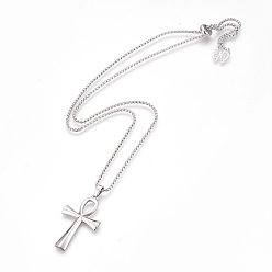 Stainless Steel Color Tarnish Resistant Adjustable 304 Stainless Steel Pendants Necklaces, Cross, Stainless Steel Color, 24.64 inch~25.19 inch(62.5~64cm)
