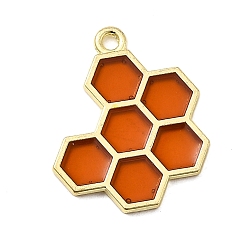 Темно-Оранжевый Подвески из сплава , с эмалью, соты, золотые, темно-оранжевый, 21x17x1.5 мм, отверстие : 1.6 мм