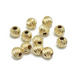 Real Gold Filled Yellow Gold Filled Corrugated Beads, 1/20 14K Gold Filled, Cadmium Free & Nickel Free & Lead Free, Round, 3.7x3.5mm, Hole: 1mm