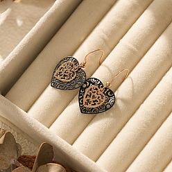 Oro Pendientes colgantes de bronce, corazón doble hueco, dorado, 25 mm