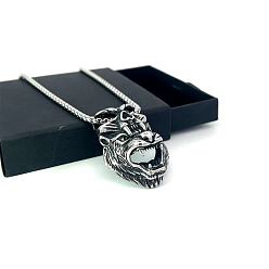 Нержавеющая Сталь Цвет Подвеска из титановой стали в виде черепа волка, колье в винтажном стиле, цепочка для мужчин.