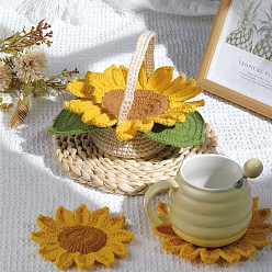 Gold DIY Knitting Coaster Kits, including Polyester Yarn, Gold, Package Size: 235x185x85mm