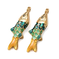 Темный Морско-зеленый 304 подвески из нержавеющей стали, с эмалью, рыбы прелести, реальный 18 k позолоченный, ионное покрытие (ip), темно-зеленый, 25x8x5 мм, отверстие : 1.2 мм