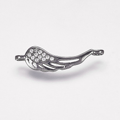 Gunmetal Brass Micro Pave Cubic Zirconia Links, Wing, Gunmetal, 8.5x26.5x2mm, Hole: 2mm